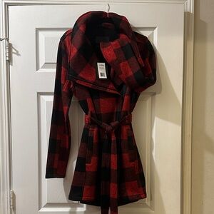 Steve Madden Red and Black Checkered Coat